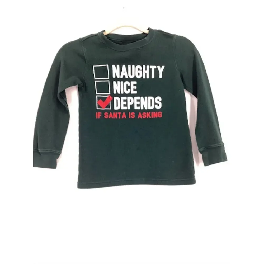 Carter's Boys Green Naughty Nice Santa's Checklist Thermal Shirt Kids Size 6